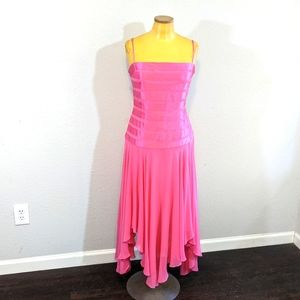 Y2K BCBG NWT Hot Pink Hankie Hem Silk Formal Dress // Size Medium